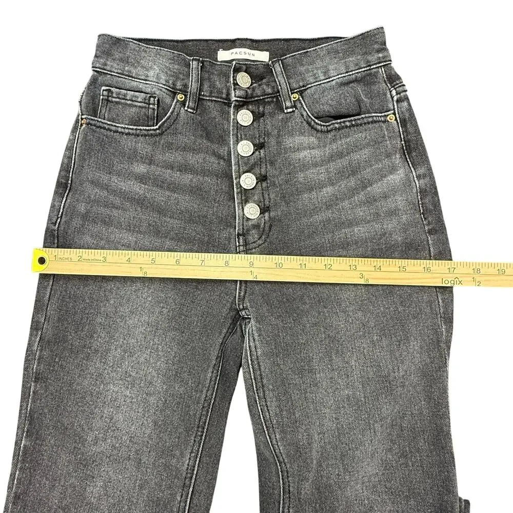 PacSun Jeans Women's Size 24 (25x27)‎ Black Button Fly Ultra High Rise Slim Worn